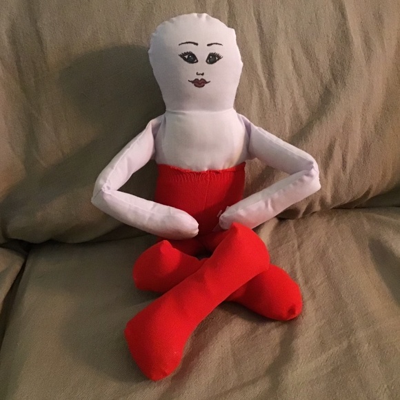 Hand Painted Face Soft Cloth Doll with Red Tights 18” length - Picture 5 of 8